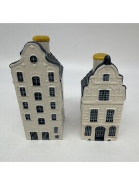 KLM Blue Delft Houses BOLS Royal Distilleries Holland #33 and #21 Empty Set Of 2
